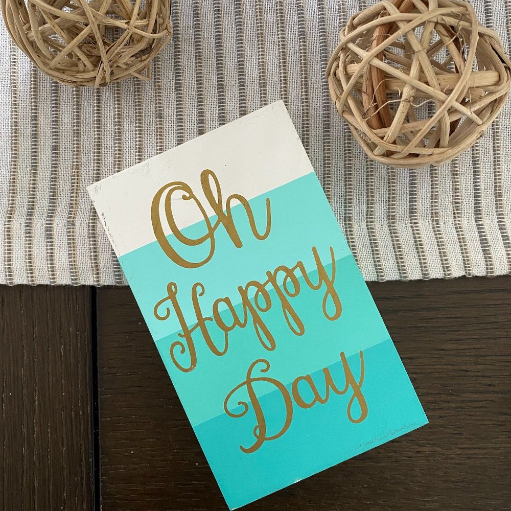 BRAND NEW Oh Happy Day MINI DESK PLAQUE Beachy Nautical Sign For Office